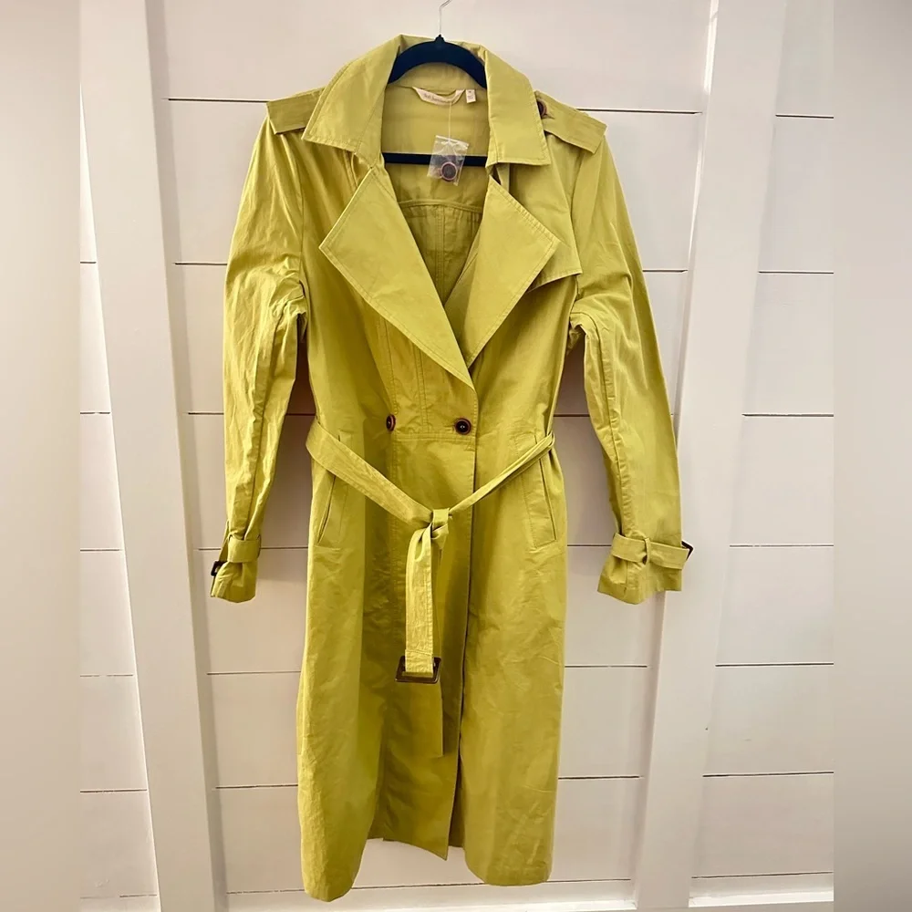 NWOT M SOFT SURROUNDINGS Brixton green double button belted woman trench coat - Picture 2 of 16